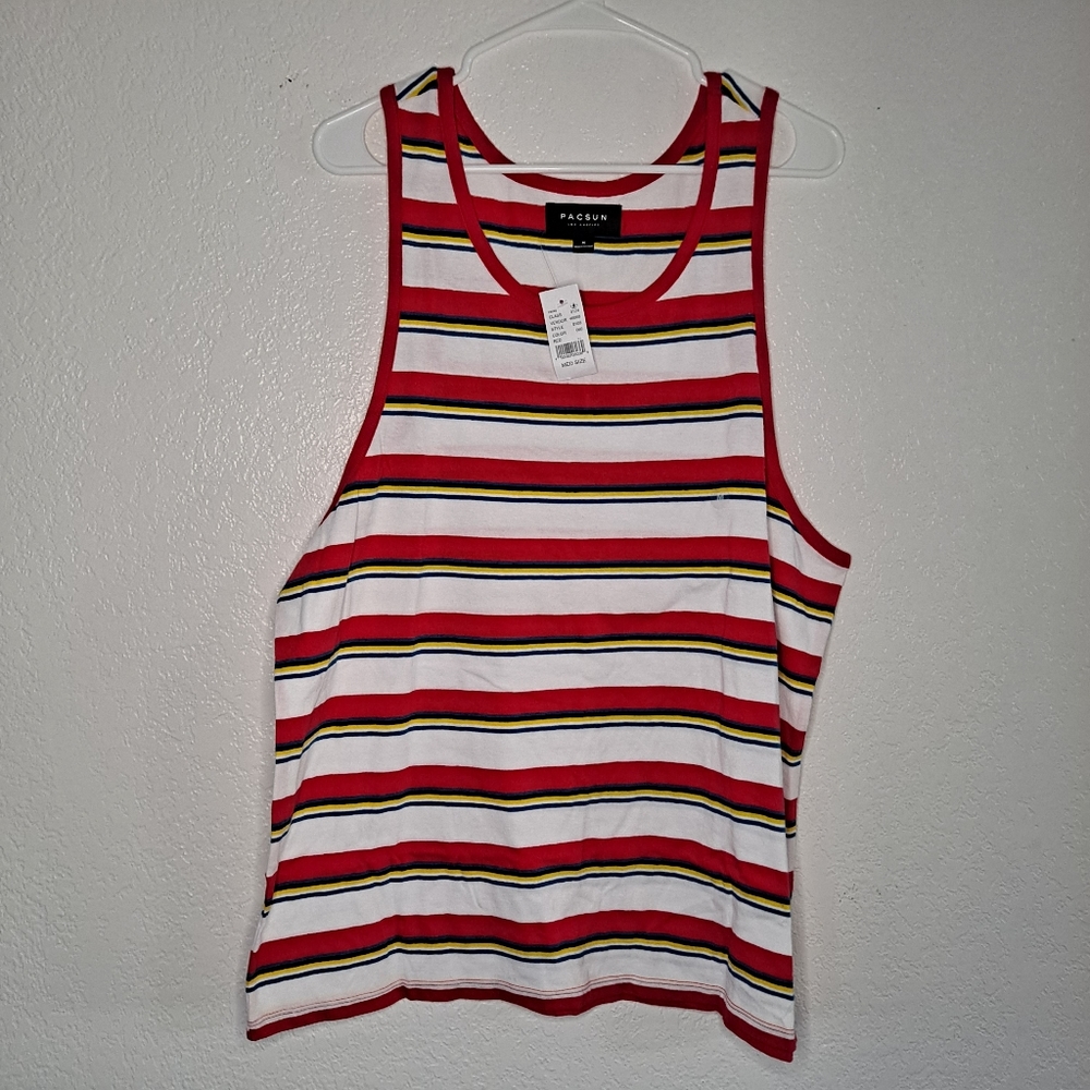 NEW Mens Pacsun Red/White/Blue/Yellow Striped Tank Top Shirt Medium Large